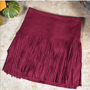 Suede red fringe skirt